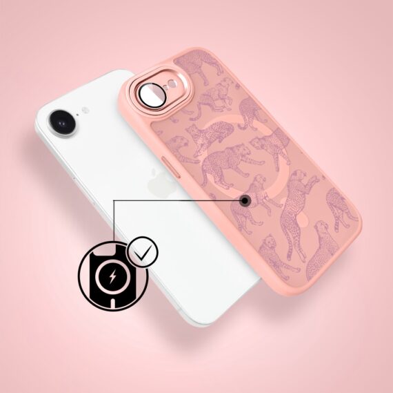 Etui do iPhone 16e Color Flush z MagSafe, z osłoną aparatu, wesołe gepardy, różowe (8)
