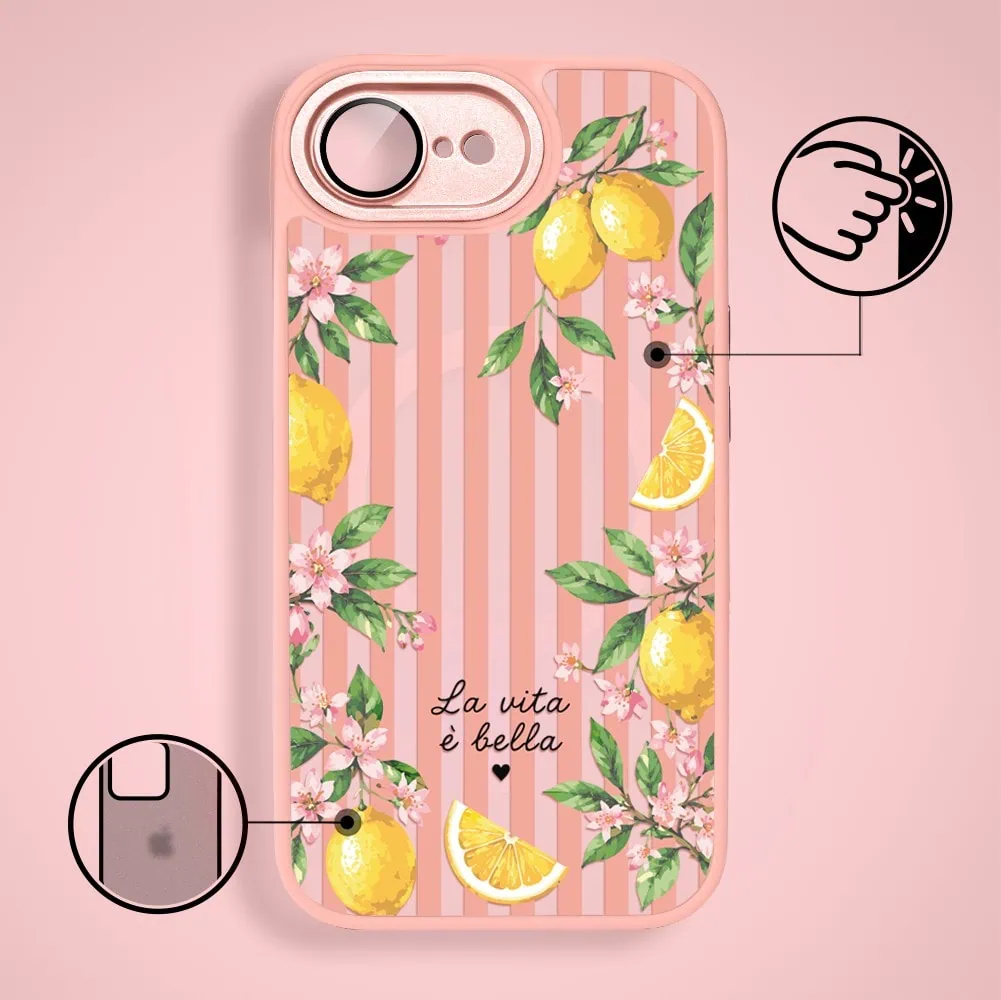 Etui do iPhone 16e Color Flush z MagSafe, z osłoną aparatu, włoskie limone, różowe (3)