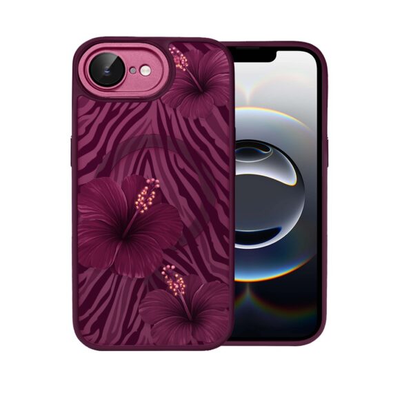 Etui do iPhone 16e, Color Flush z Magsafe, z osłoną aparatu, egzotyczny hibiskus, wiśniowe (3)
