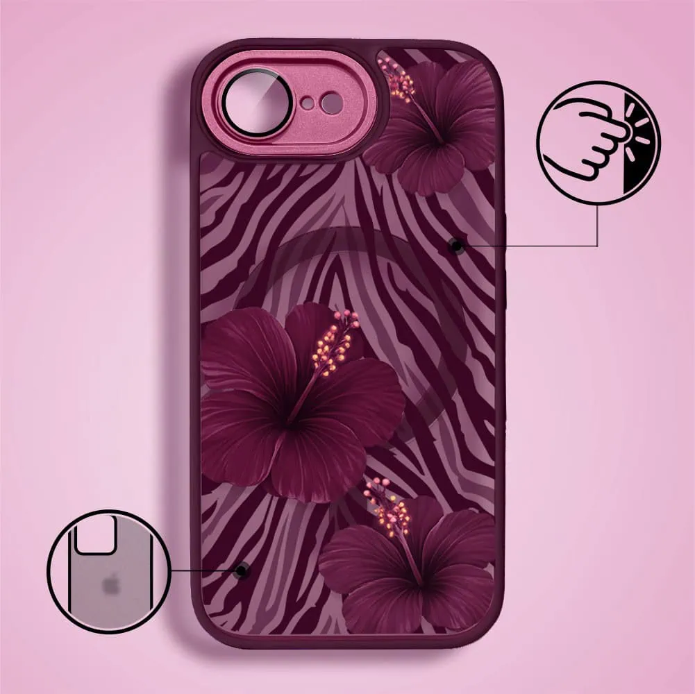 Etui do iPhone 16e, Color Flush z Magsafe, z osłoną aparatu, egzotyczny hibiskus, wiśniowe (4)