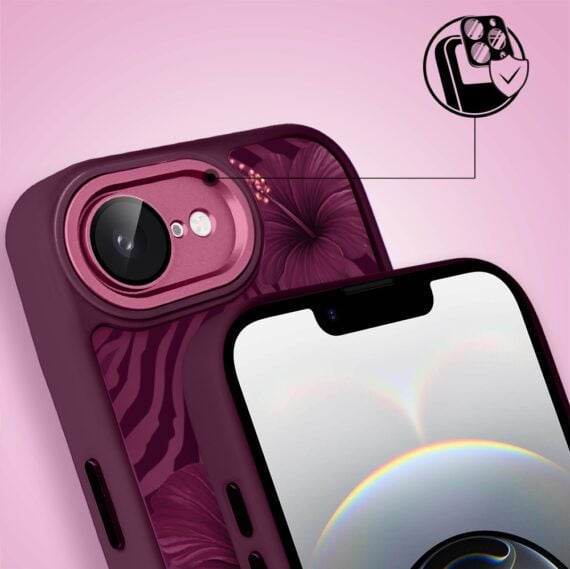 Etui do iPhone 16e, Color Flush z Magsafe, z osłoną aparatu, egzotyczny hibiskus, wiśniowe (7)