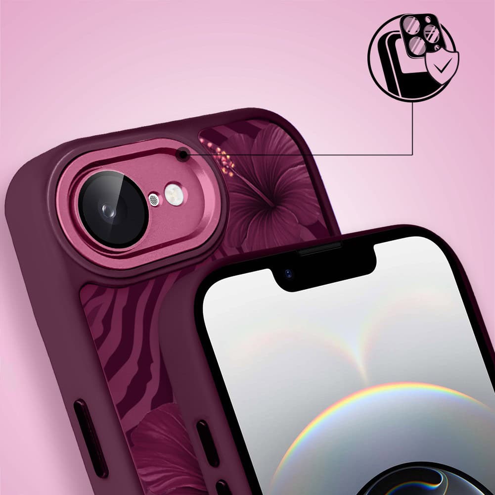 Etui do iPhone 16e, Color Flush z Magsafe, z osłoną aparatu, egzotyczny hibiskus, wiśniowe (7)