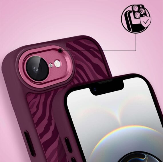 Etui do iPhone 16e, Color Flush z Magsafe, z osłoną aparatu, hipnotyczna zebra, wiśniowe (3)