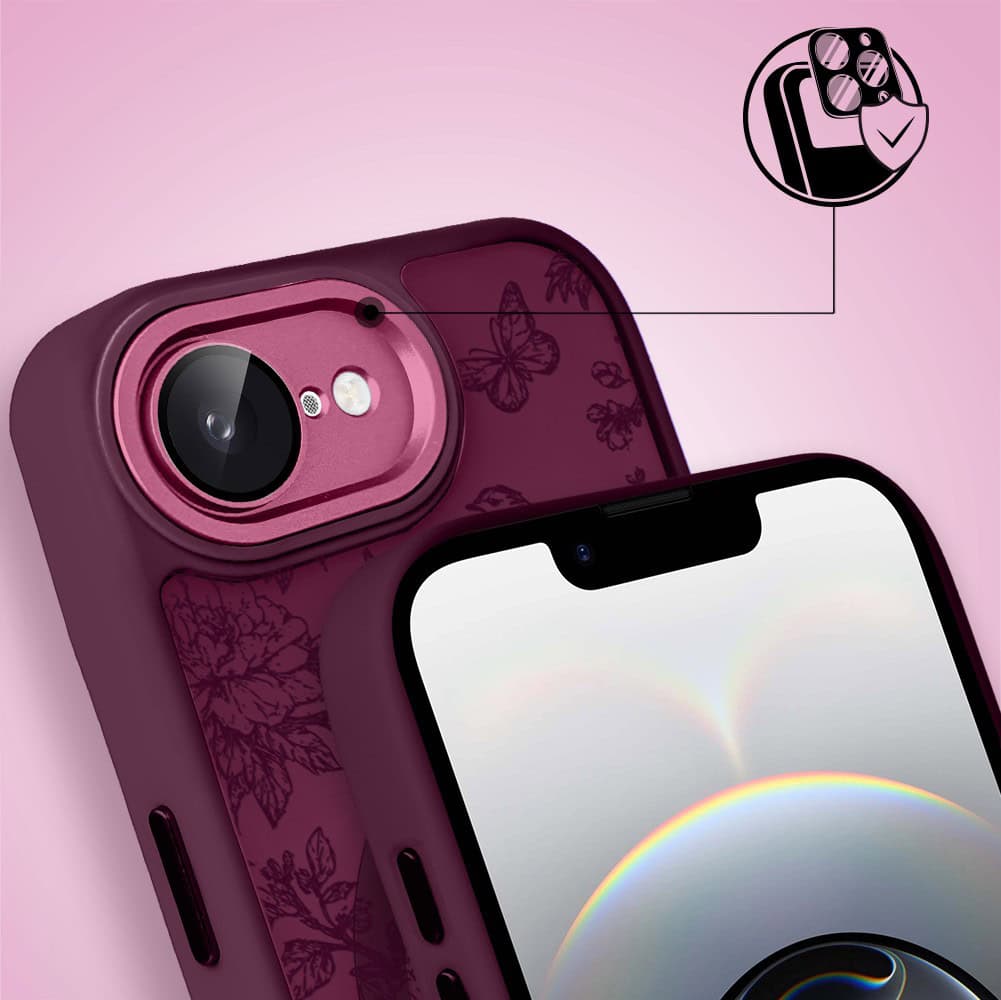 Etui do iPhone 16e, Color Flush z Magsafe, z osłoną aparatu, nocna botanika, wiśniowe (2)