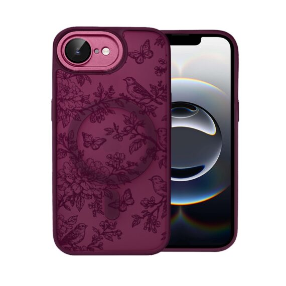 Etui do iPhone 16e, Color Flush z Magsafe, z osłoną aparatu, nocna botanika, wiśniowe (6)