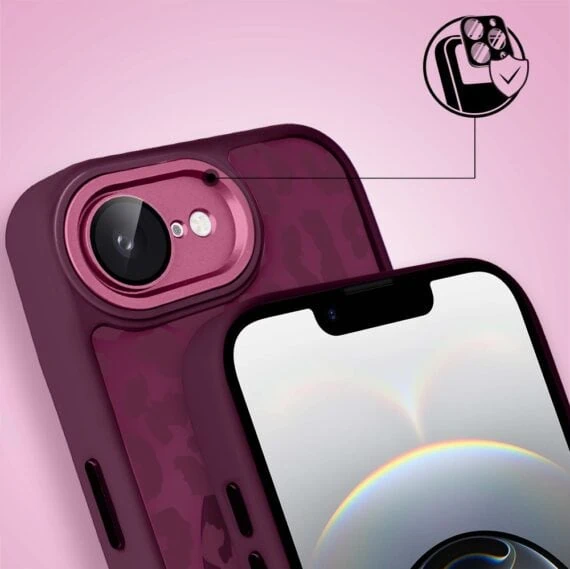 Etui do iPhone 16e, Color Flush z Magsafe, z osłoną aparatu, subtelna panterka, wiśniowe (3)