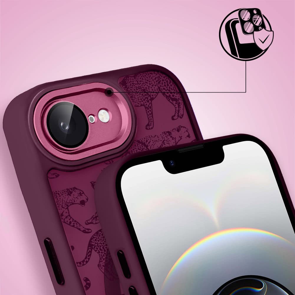 Etui do iPhone 16e, Color Flush z Magsafe, z osłoną aparatu, wesołe gepardy, wiśniowe (4)