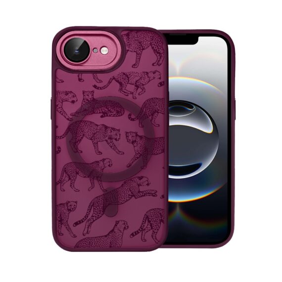Etui do iPhone 16e, Color Flush z Magsafe, z osłoną aparatu, wesołe gepardy, wiśniowe (8)
