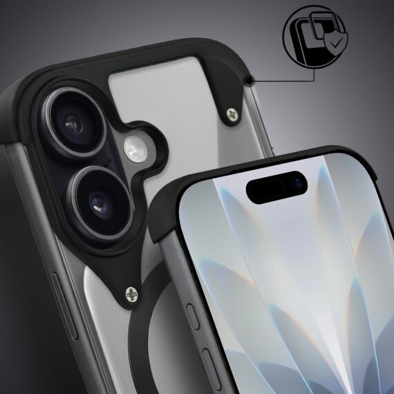 Etui do iPhone 17 Aero Grip, akrylowy tył, odkryte boki, czarne (6)
