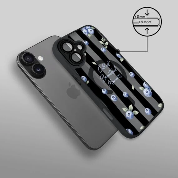 Etui do iPhone 17 Color Flush z MagSafe, z osłoną aparatu, borówkowy rytm, czarne (6)