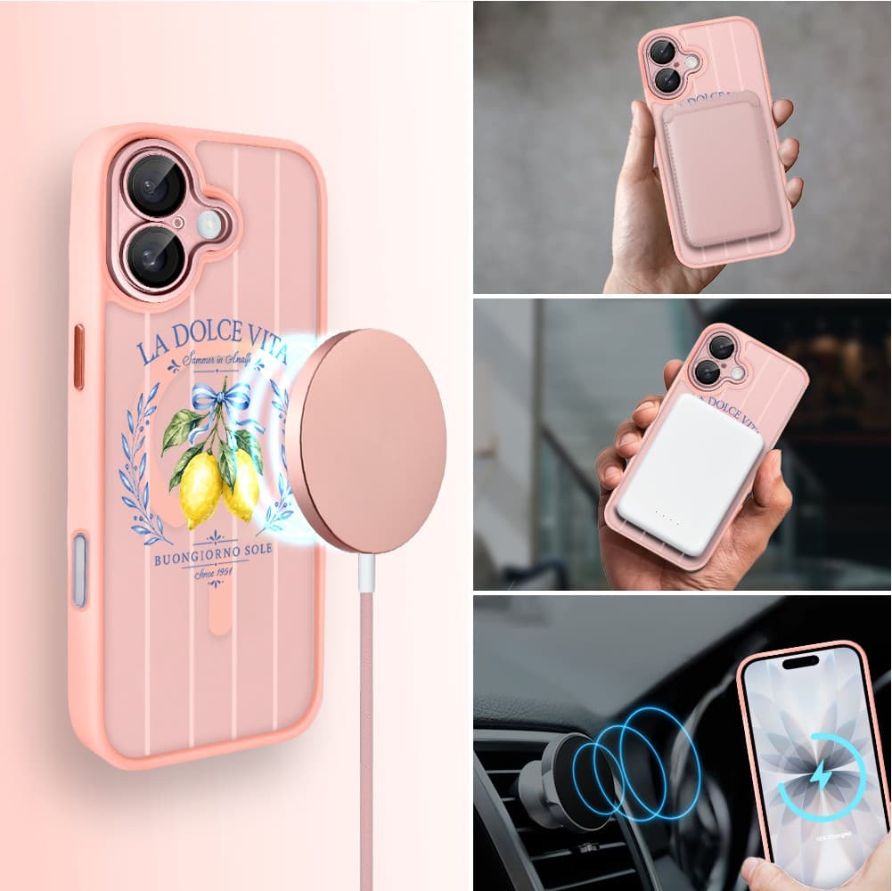 Etui do iPhone 17 Color Flush z MagSafe, z osłoną aparatu, cytrynowa dolce vita, różowe (8)