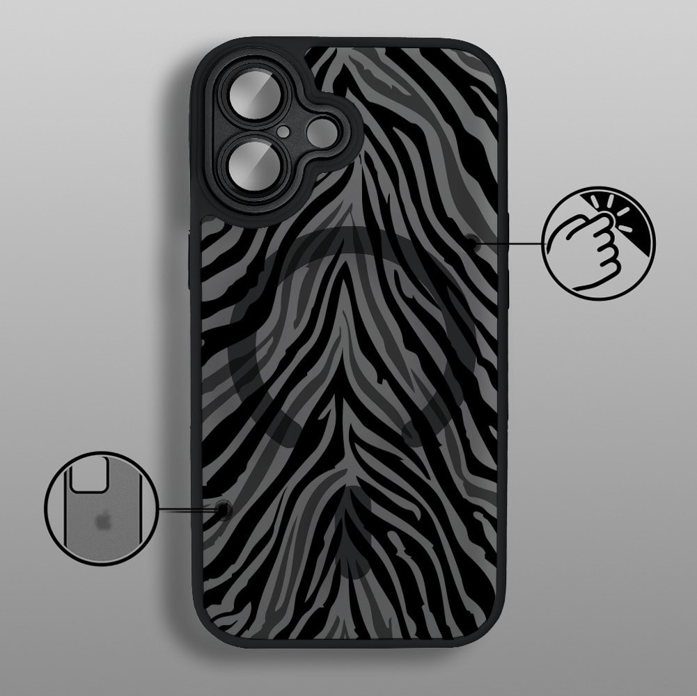Etui do iPhone 17 Color Flush z MagSafe, z osłoną aparatu, hipnotyczna zebra, czarne (5)