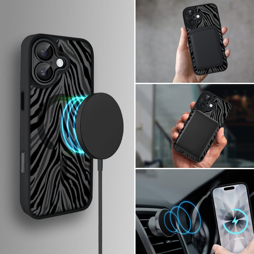 Etui do iPhone 17 Color Flush z MagSafe, z osłoną aparatu, hipnotyczna zebra, czarne (6)