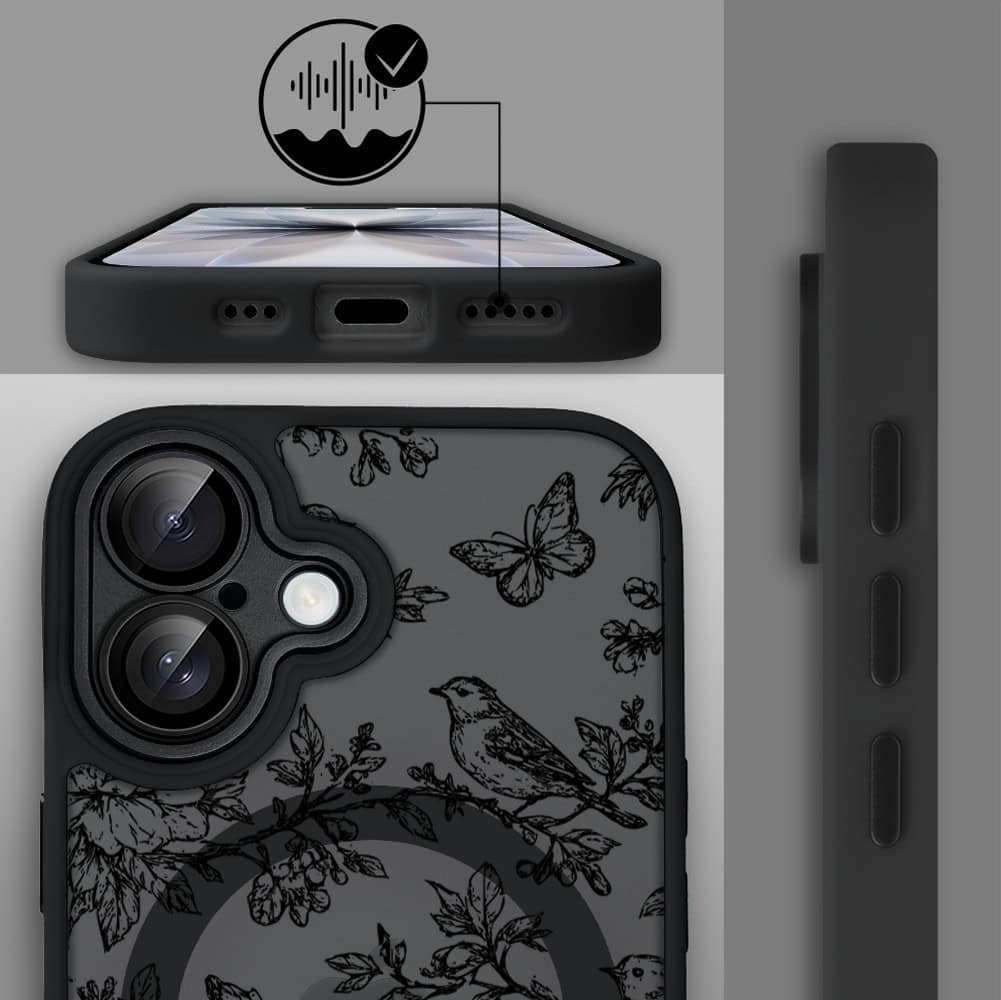 Etui do iPhone 17 Color Flush z MagSafe, z osłoną aparatu, nocna botanika, czarne (4)