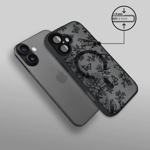 Etui do iPhone 17 Color Flush z MagSafe, z osłoną aparatu, nocna botanika, czarne (5)