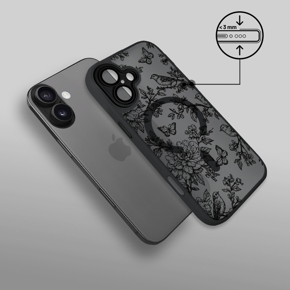 Etui do iPhone 17 Color Flush z MagSafe, z osłoną aparatu, nocna botanika, czarne (5)