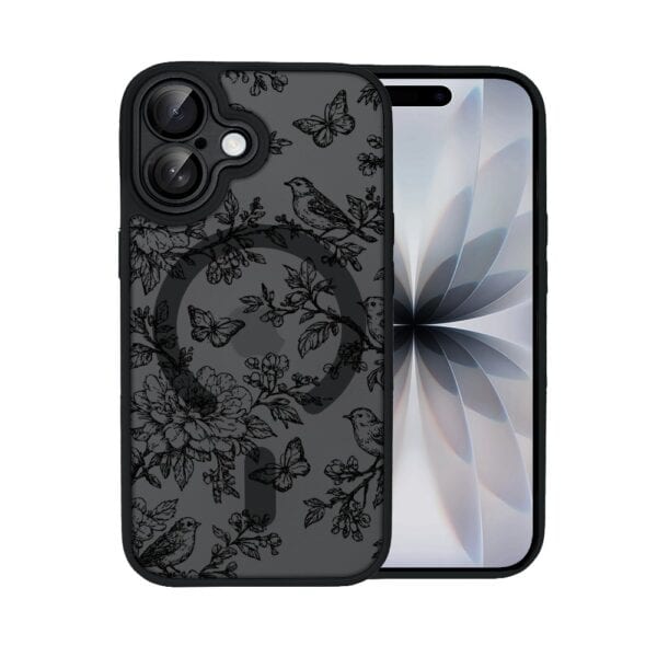 Etui do iPhone 17 Color Flush z MagSafe, z osłoną aparatu, nocna botanika, czarne