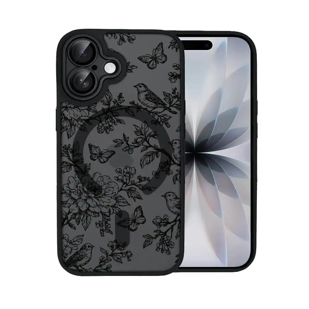 Etui do iPhone 17 Color Flush z MagSafe, z osłoną aparatu, nocna botanika, czarne