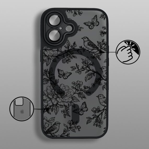 Etui do iPhone 17 Color Flush z MagSafe, z osłoną aparatu, nocna botanika, czarne (8)
