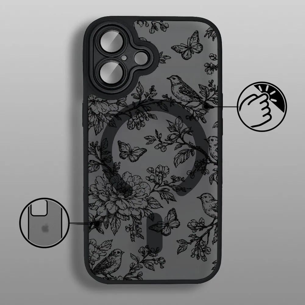 Etui do iPhone 17 Color Flush z MagSafe, z osłoną aparatu, nocna botanika, czarne (8)