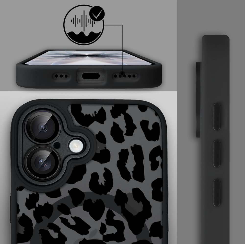 Etui do iPhone 17 Color Flush z MagSafe, z osłoną aparatu, subtelna panterka, czarne (5)