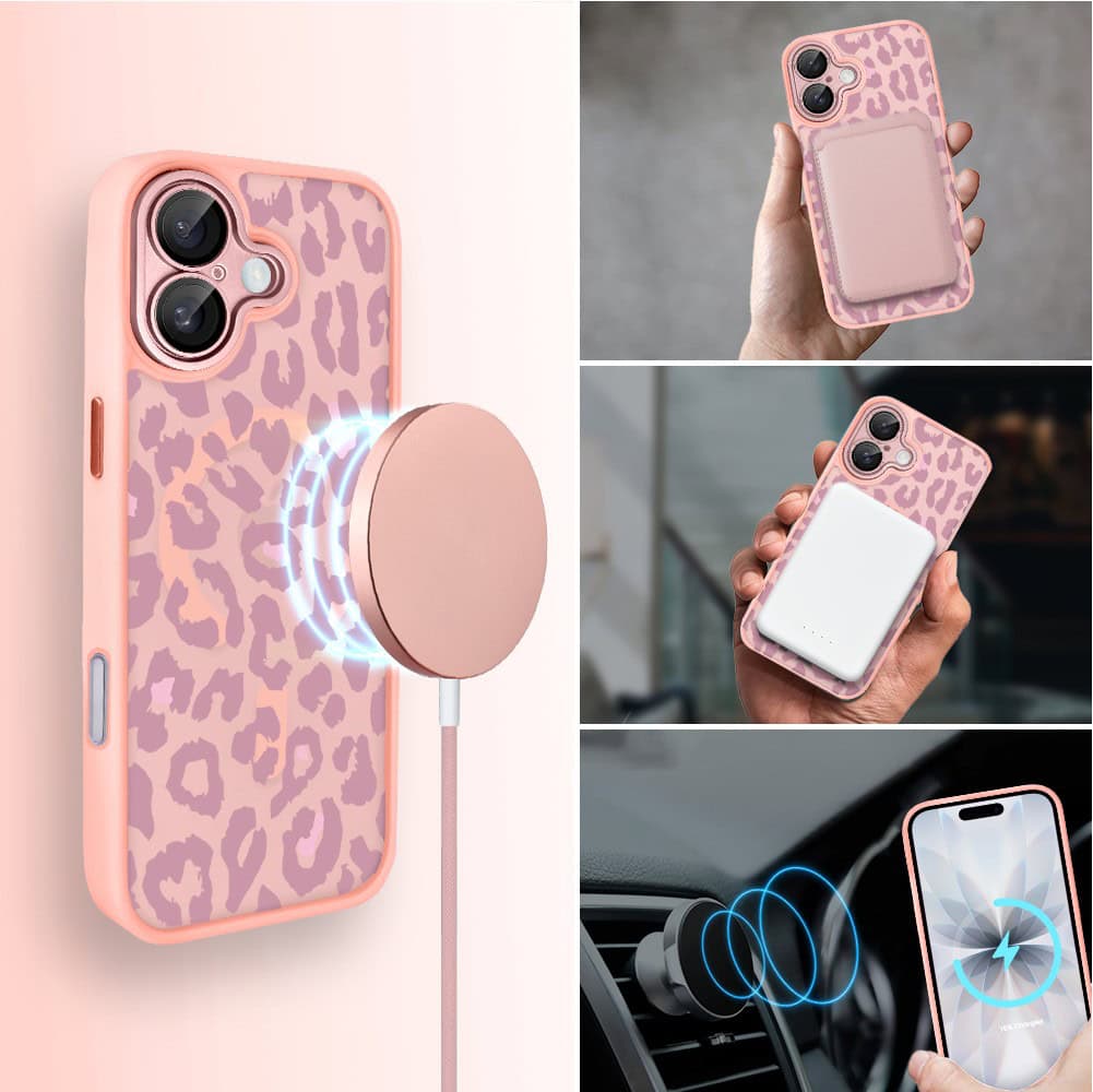 Etui do iPhone 17 Color Flush z MagSafe, z osłoną aparatu, subtelna panterka, różowe (2)