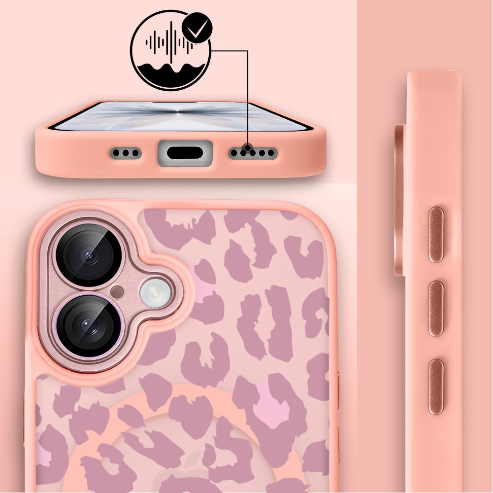 Etui do iPhone 17 Color Flush z MagSafe, z osłoną aparatu, subtelna panterka, różowe (5)