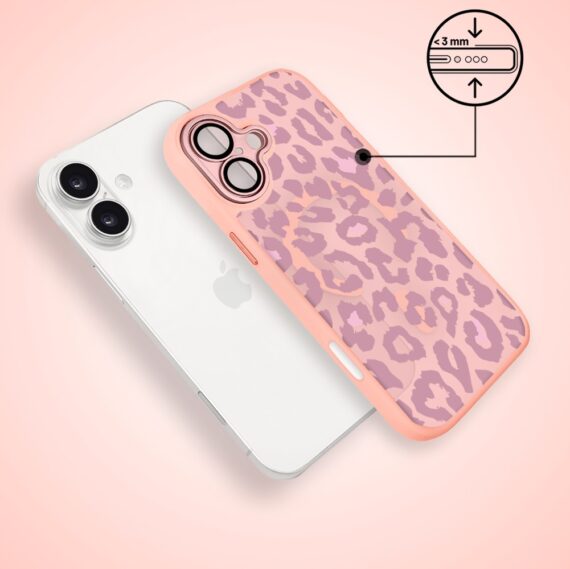 Etui do iPhone 17 Color Flush z MagSafe, z osłoną aparatu, subtelna panterka, różowe (6)