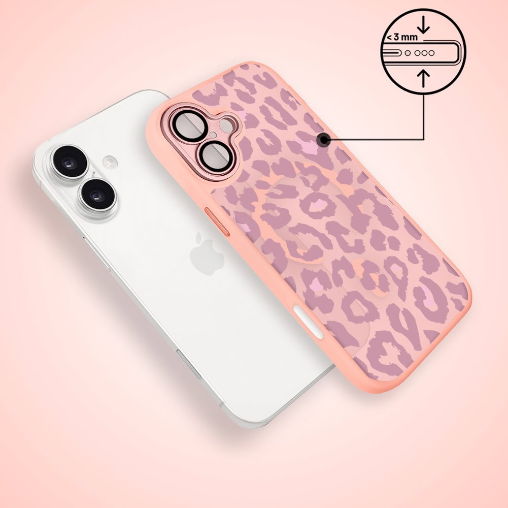 Etui do iPhone 17 Color Flush z MagSafe, z osłoną aparatu, subtelna panterka, różowe (6)