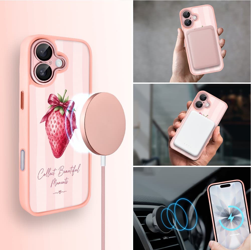 Etui do iPhone 17 Color Flush z MagSafe, z osłoną aparatu, truskawkowy moment, różowe (7)