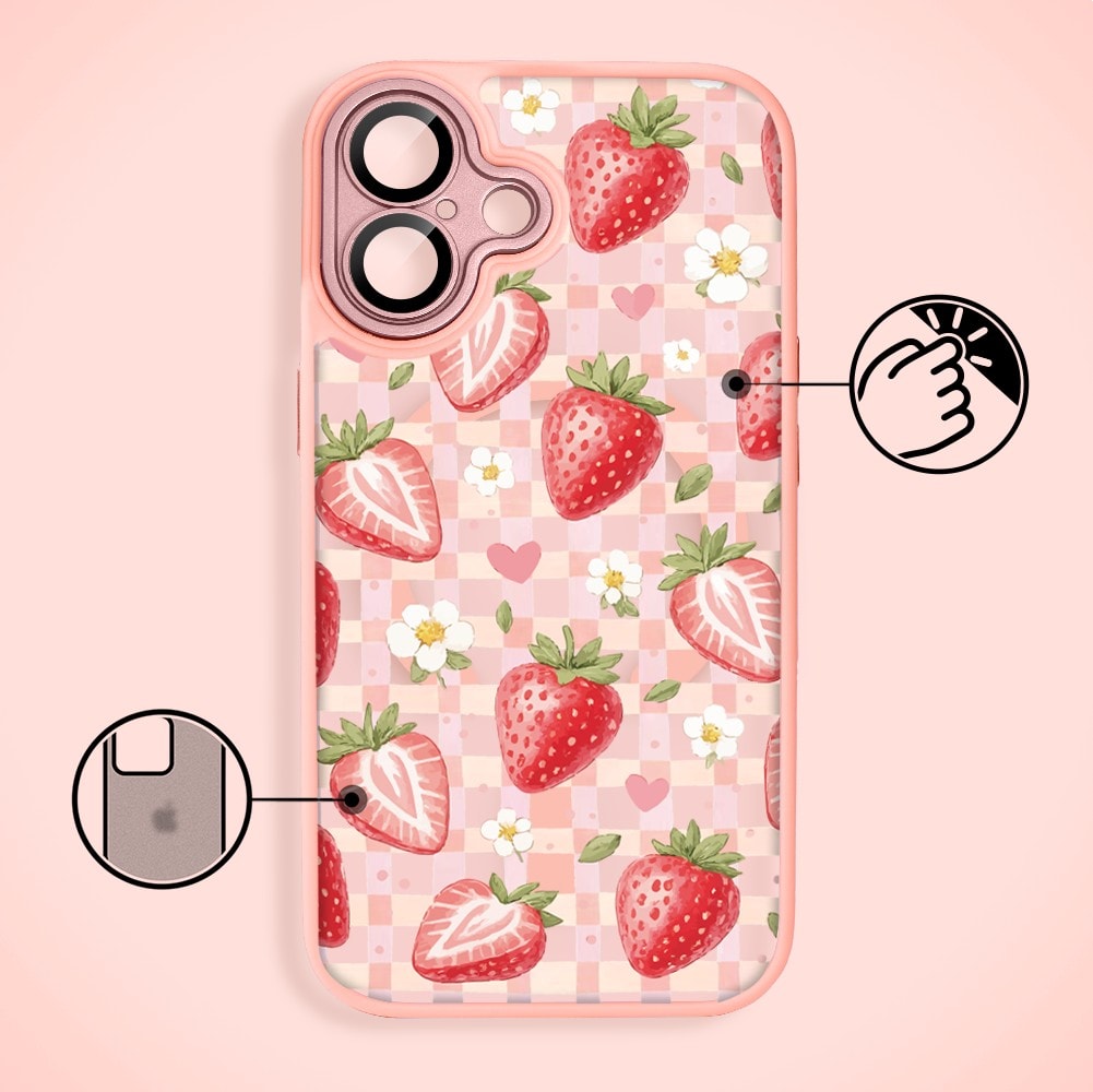 Etui do iPhone 17 Color Flush z MagSafe, z osłoną aparatu, truskawkowy piknik, różowe (6)