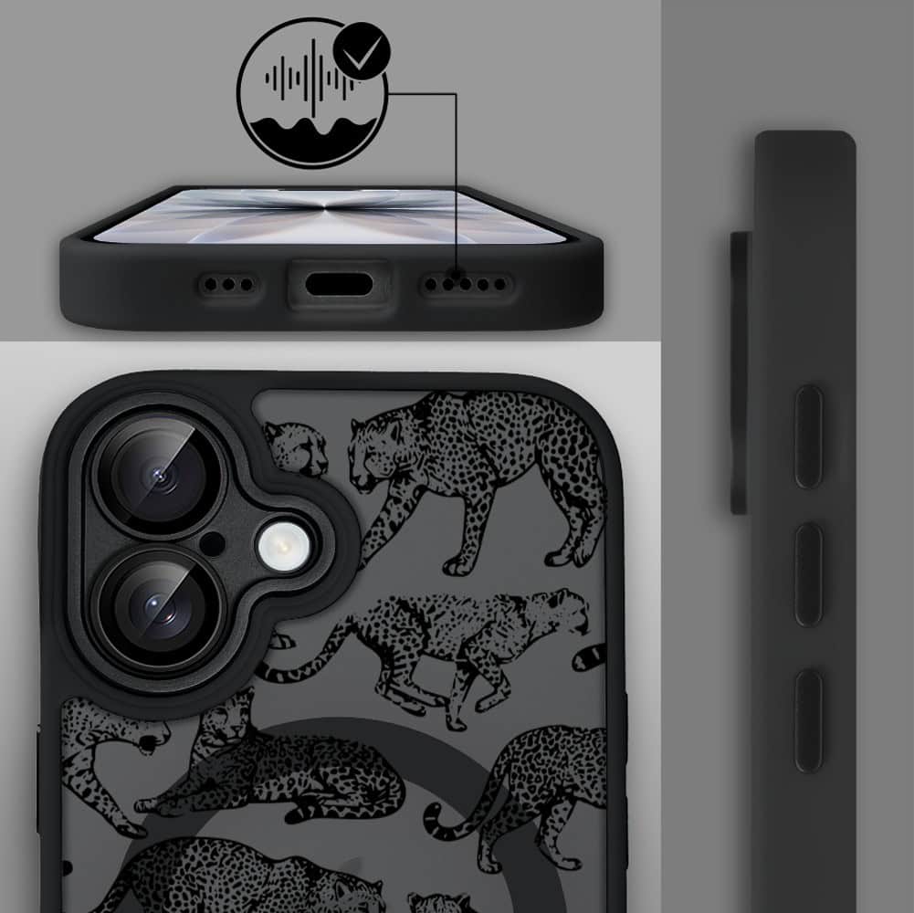 Etui do iPhone 17 Color Flush z MagSafe, z osłoną aparatu, wesołe gepardy, czarne (3)