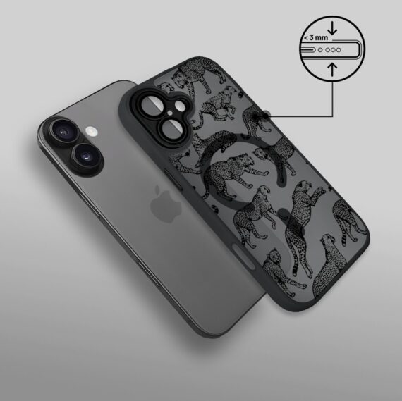 Etui do iPhone 17 Color Flush z MagSafe, z osłoną aparatu, wesołe gepardy, czarne (4)