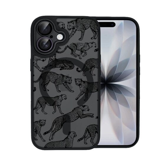 Etui do iPhone 17 Color Flush z MagSafe, z osłoną aparatu, wesołe gepardy, czarne (6)