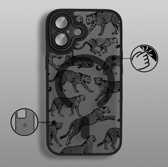 Etui do iPhone 17 Color Flush z MagSafe, z osłoną aparatu, wesołe gepardy, czarne (7)