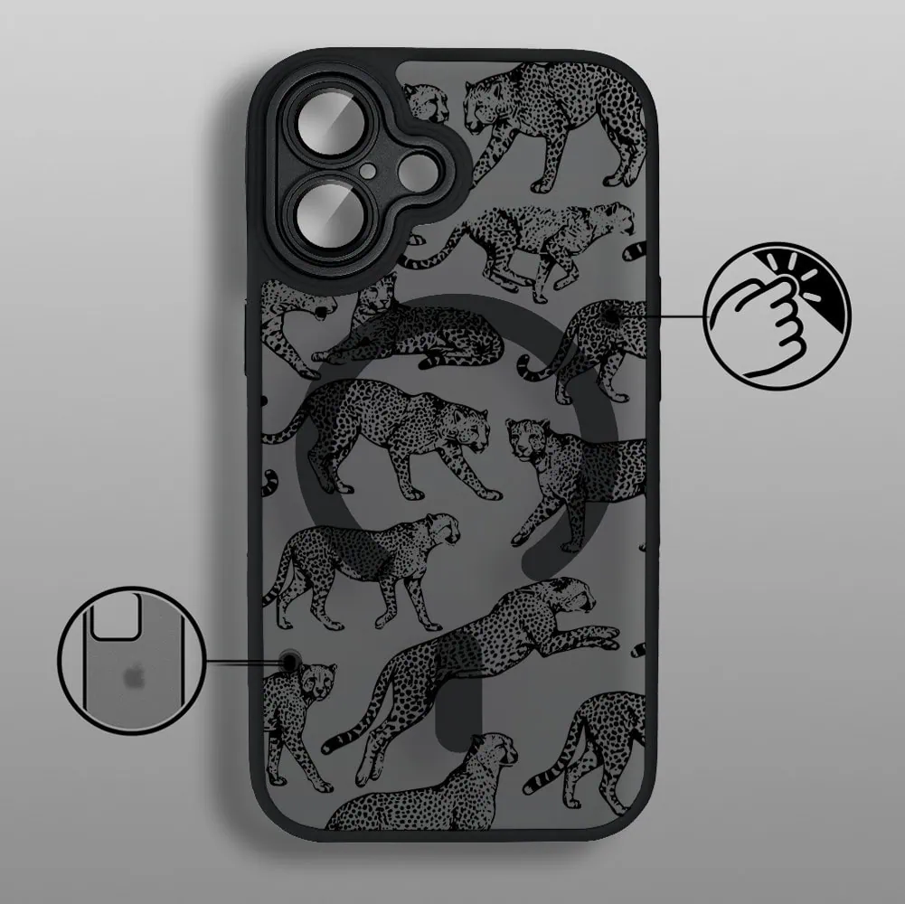 Etui do iPhone 17 Color Flush z MagSafe, z osłoną aparatu, wesołe gepardy, czarne (7)