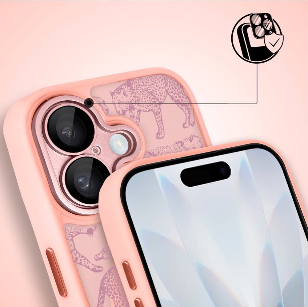 Etui do iPhone 17 Color Flush z MagSafe, z osłoną aparatu, wesołe gepardy, różowe (3)