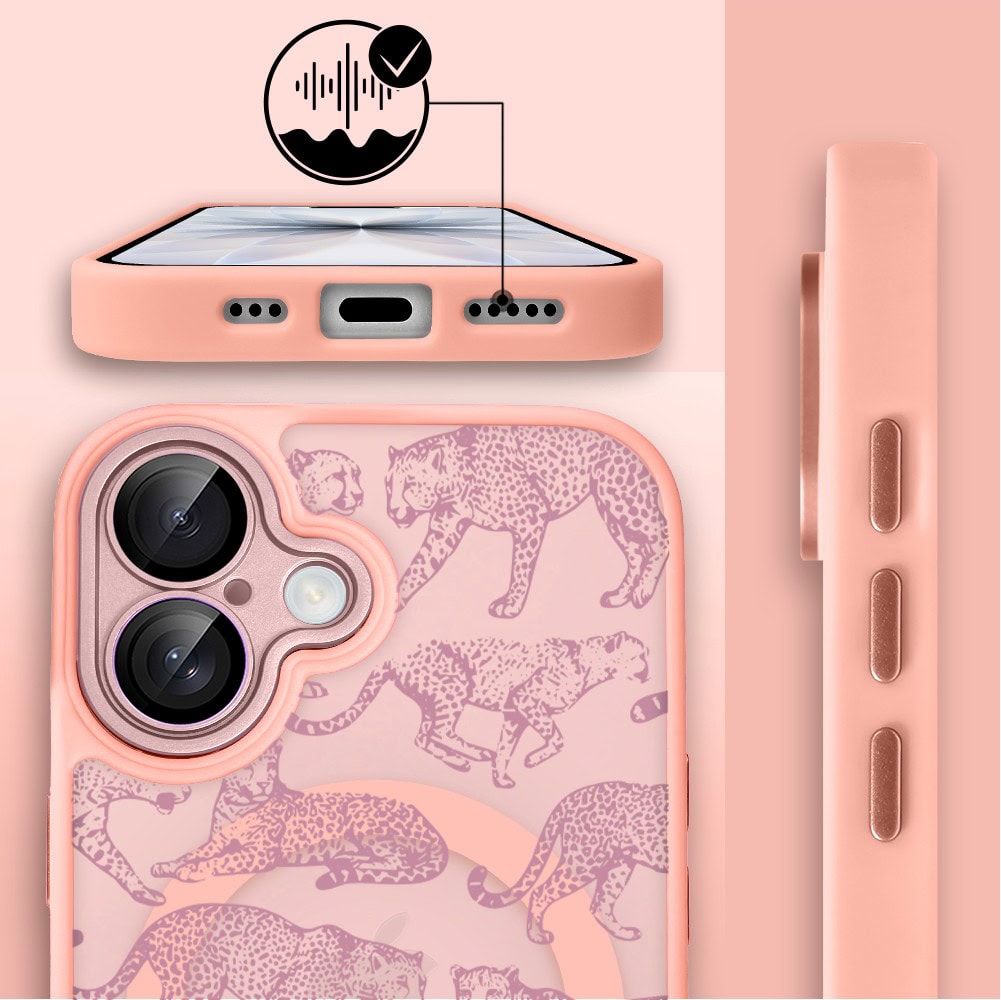 Etui do iPhone 17 Color Flush z MagSafe, z osłoną aparatu, wesołe gepardy, różowe (4)