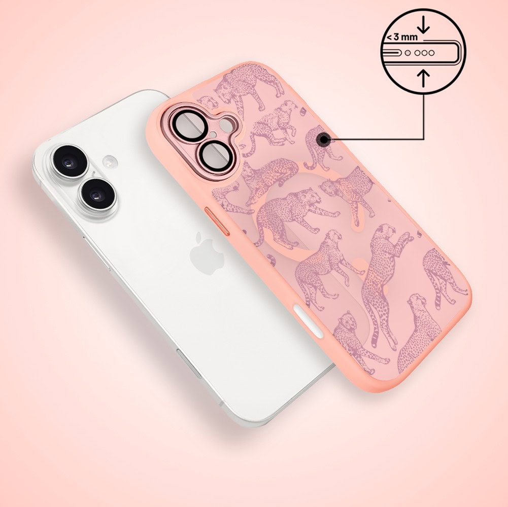 Etui do iPhone 17 Color Flush z MagSafe, z osłoną aparatu, wesołe gepardy, różowe (5)