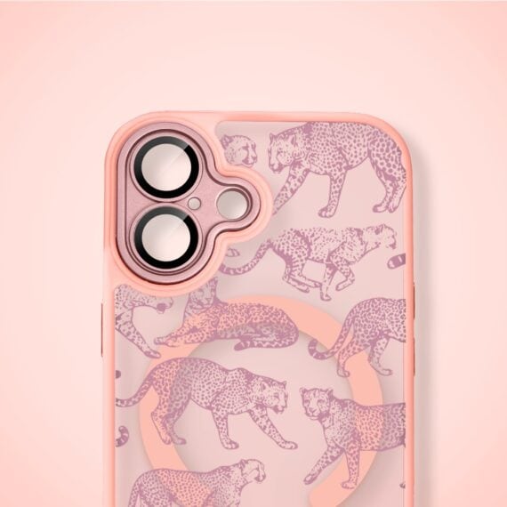 Etui do iPhone 17 Color Flush z MagSafe, z osłoną aparatu, wesołe gepardy, różowe (6)