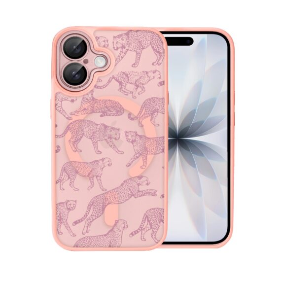 Etui do iPhone 17 Color Flush z MagSafe, z osłoną aparatu, wesołe gepardy, różowe (7)