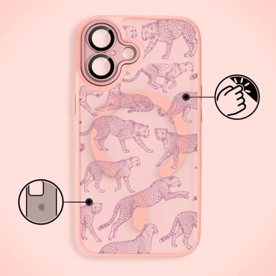 Etui do iPhone 17 Color Flush z MagSafe, z osłoną aparatu, wesołe gepardy, różowe (8)