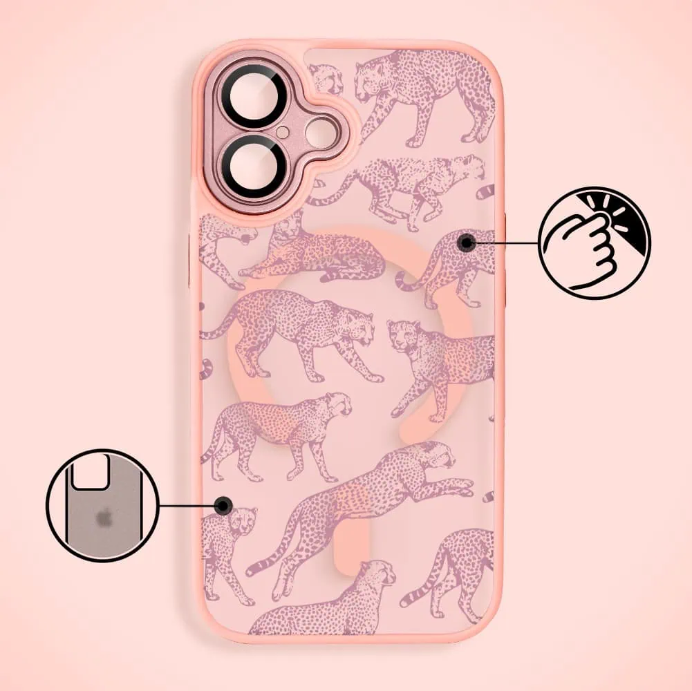 Etui do iPhone 17 Color Flush z MagSafe, z osłoną aparatu, wesołe gepardy, różowe (8)