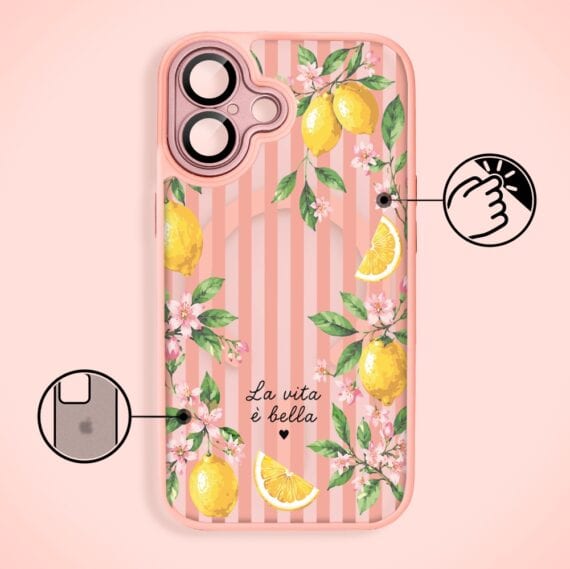 Etui do iPhone 17 Color Flush z MagSafe, z osłoną aparatu, włoskie limone, różowe (5)