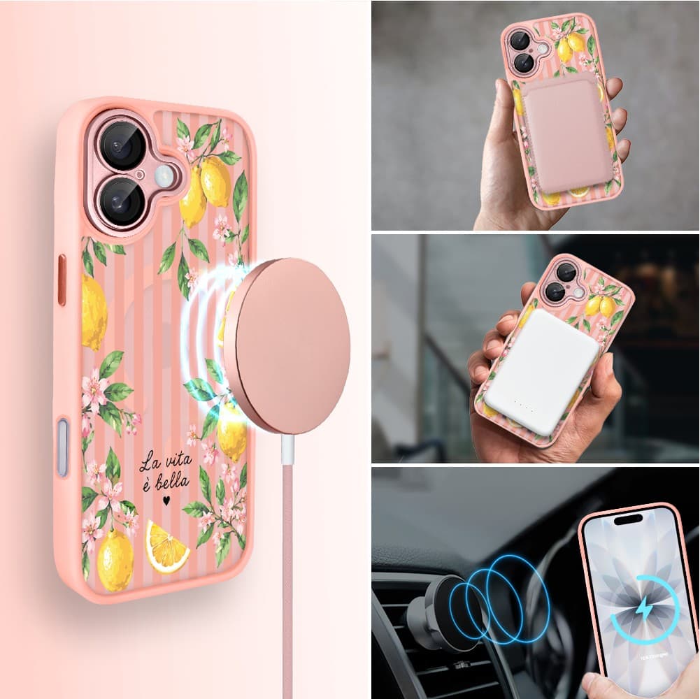 Etui do iPhone 17 Color Flush z MagSafe, z osłoną aparatu, włoskie limone, różowe (6)