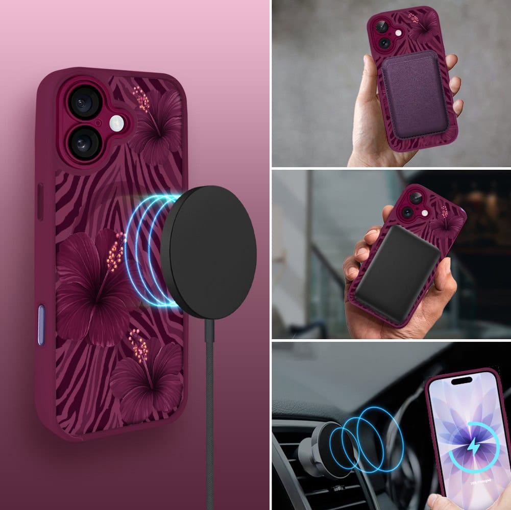 Etui do iPhone 17, Color Flush z Magsafe, z osłoną aparatu, egzotyczny hibiskus, wiśniowe (2)