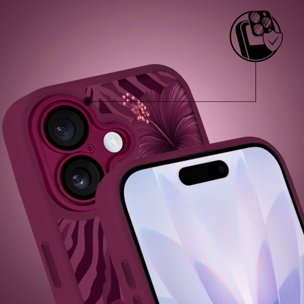 Etui do iPhone 17, Color Flush z Magsafe, z osłoną aparatu, egzotyczny hibiskus, wiśniowe (4)