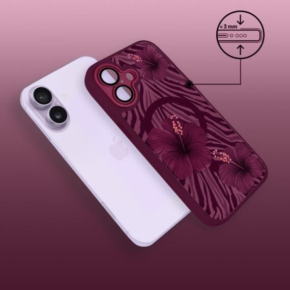 Etui do iPhone 17, Color Flush z Magsafe, z osłoną aparatu, egzotyczny hibiskus, wiśniowe (6)