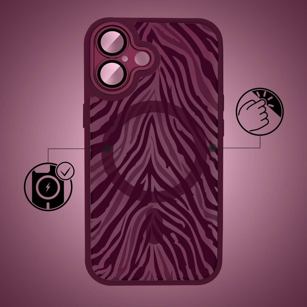 Etui do iPhone 17, Color Flush z Magsafe, z osłoną aparatu, hipnotyczna zebra, wiśniowe (2)