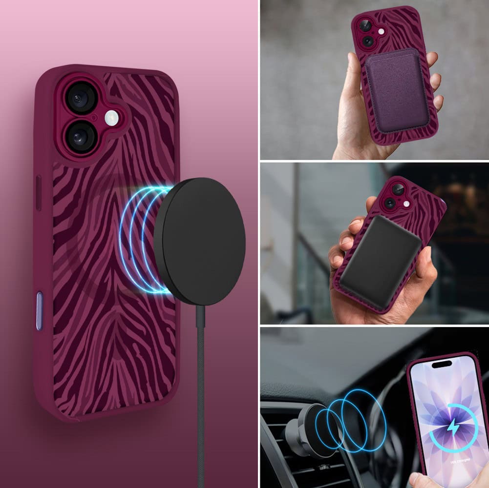 Etui do iPhone 17, Color Flush z Magsafe, z osłoną aparatu, hipnotyczna zebra, wiśniowe (3)
